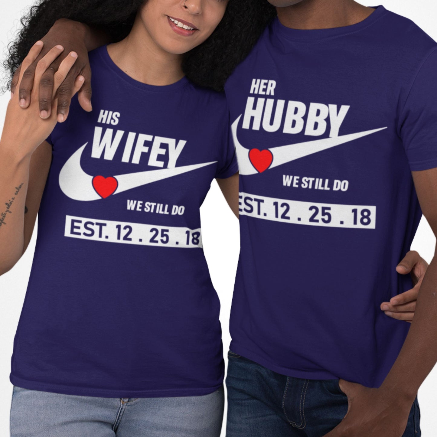 Husband and Wife Couples Shirts Navy Blue