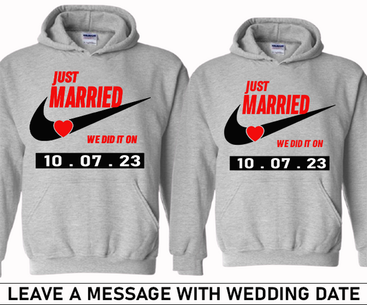 Hubby and Wifey Newlywed Matching Couple Hoodies (Sports Grey Hoodies)