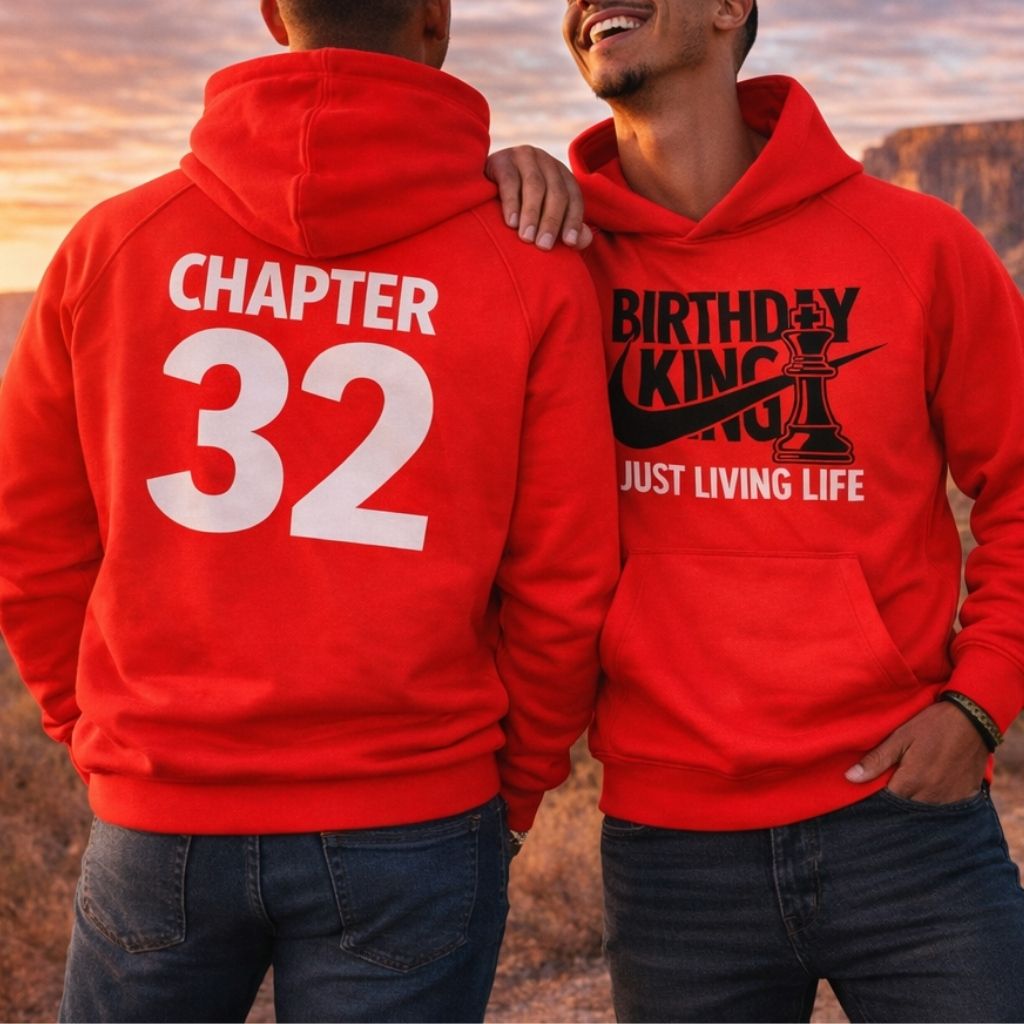Birthday King Hoodie for Men | Red | Personalize Age on Back