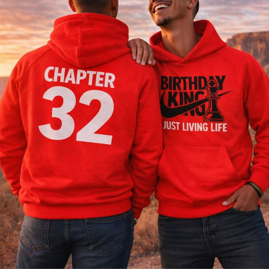 Birthday King Hoodie for Men | Red | Personalize Age on Back