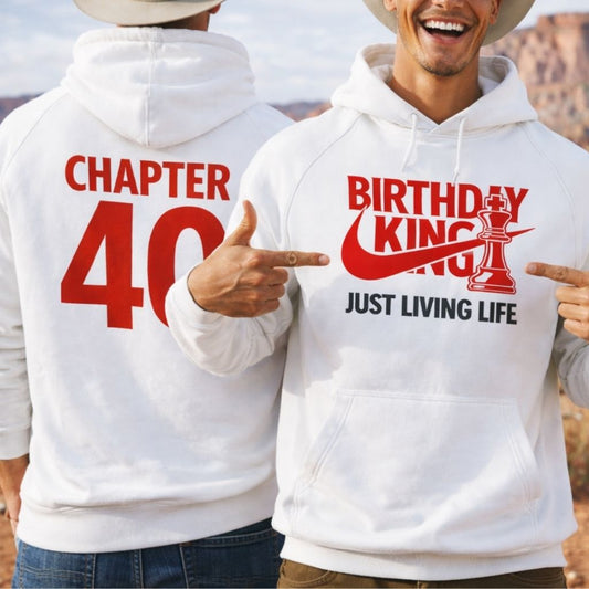 Birthday King Hoodie for Men | White | Personalize Age on Back