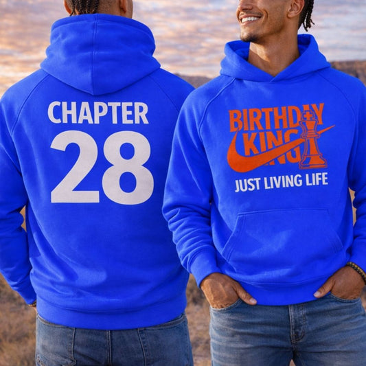 Birthday King Hoodie for Men | Royal Blue | Personalized Age on Back