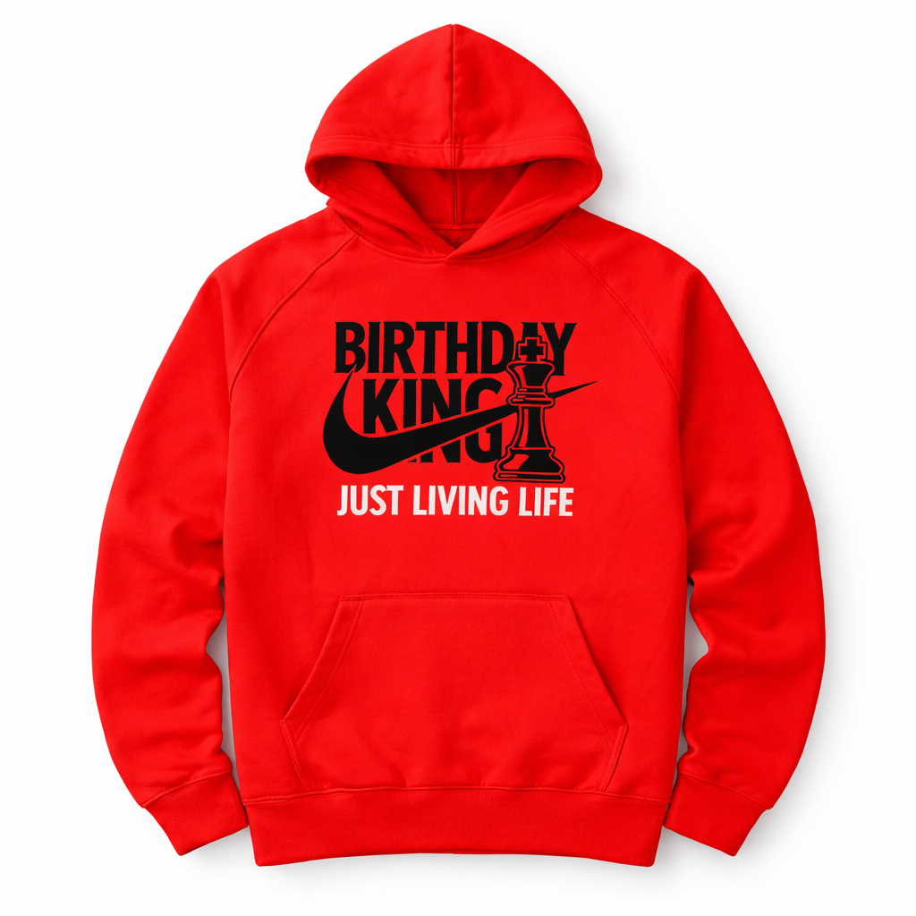 Birthday King Hoodie for Men | Red | Personalize Age on Back
