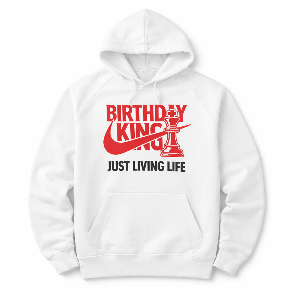 Birthday King Hoodie for Men | White | Personalize Age on Back