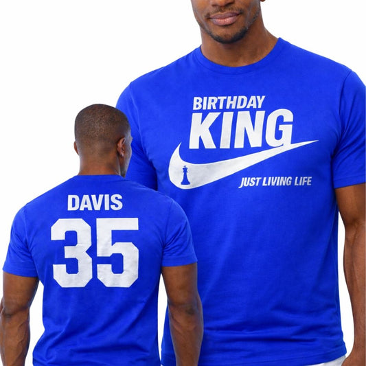 Birthday King T-Shirt for Men | Royal Blue | Personalize Name & Age on Back