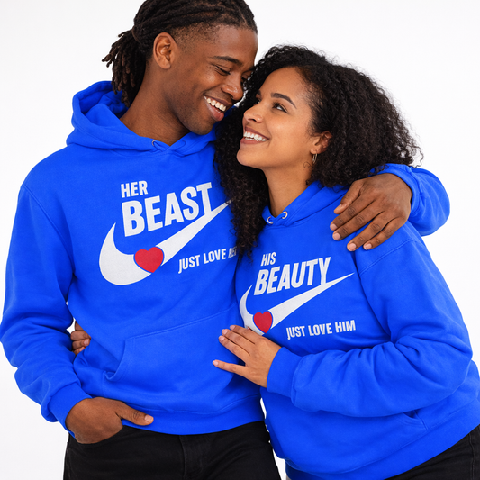 Beauty and Beast Couples Hoodies | Royal Blue | Matching Valentines Day, Wedding & Anniversary Hoodies