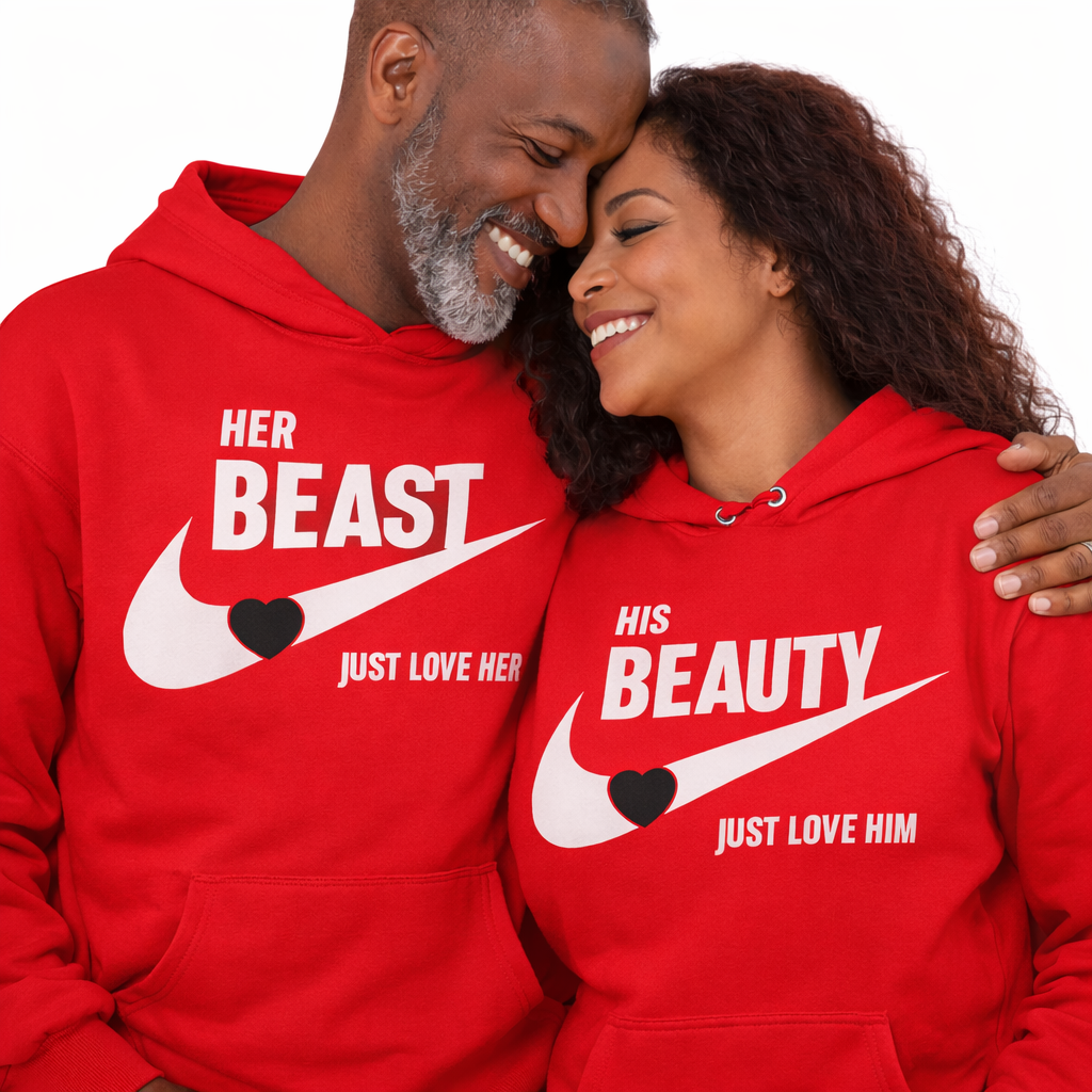 Beauty and Beast Couples Hoodies | Red | Matching Valentines Day, Wedding & Anniversary Hoodies