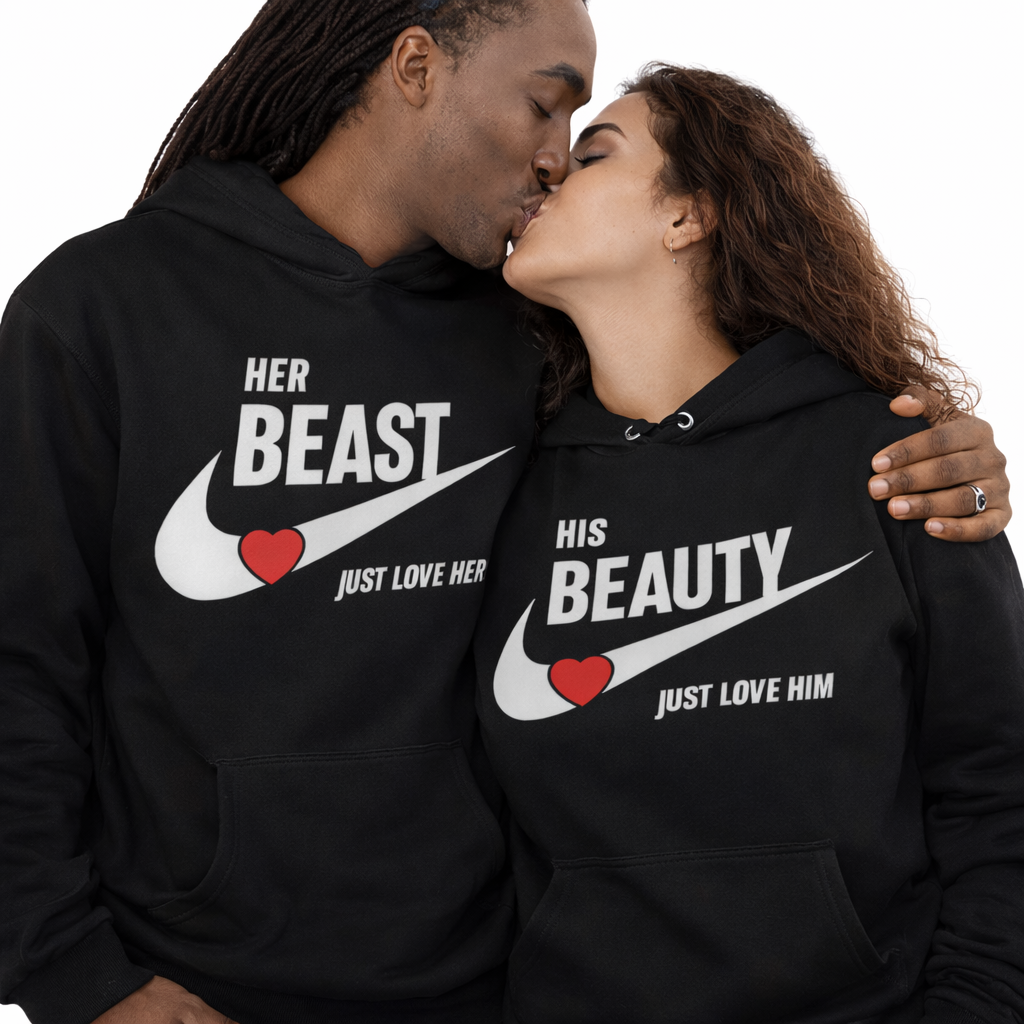 Beauty and Beast Couples Hoodies | Black | Matching Valentines Day, Wedding & Anniversary Hoodies