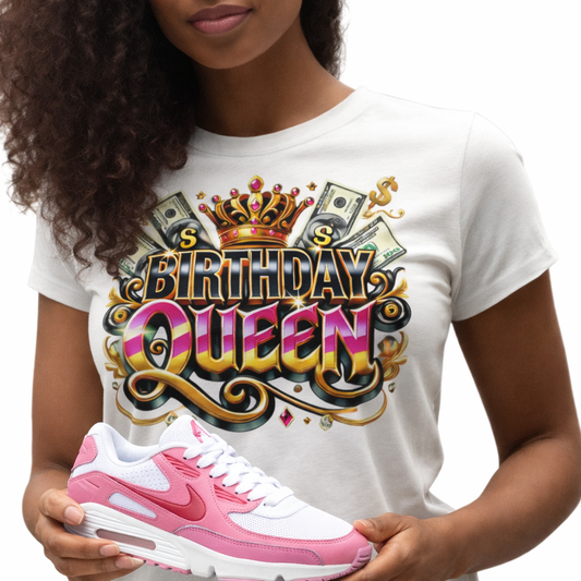 Birthday Queen Sublimation T-Shirt for Women | White | Premium Birthday Shirt by Kreative Favors