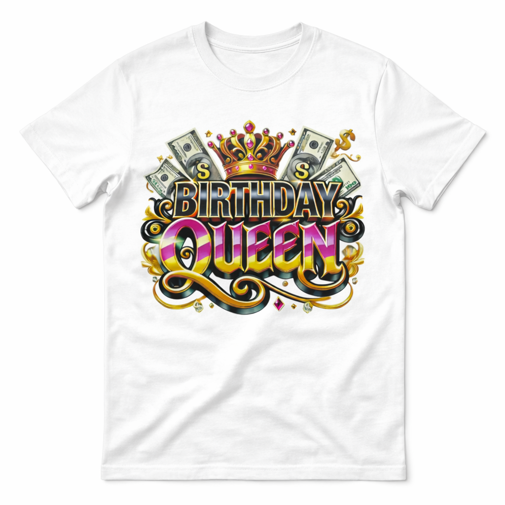 Birthday Queen Sublimation T-Shirt for Women | White | Premium Birthday Shirt by Kreative Favors