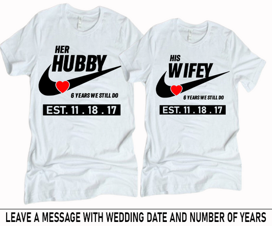 Hubby and Wifey Couple Anniversary Shirts (White Shirts)