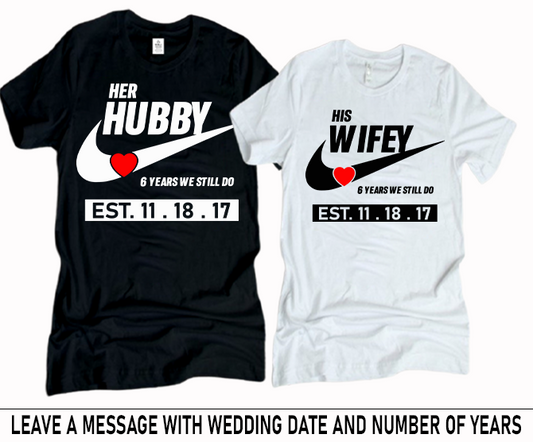 Hubby and Wifey Couple Anniversary Shirts (Black & White Shirts)