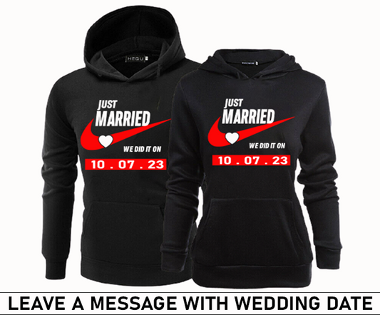 Hubby and Wifey Newlywed Matching Couple Hoodies (Black Hoodies)