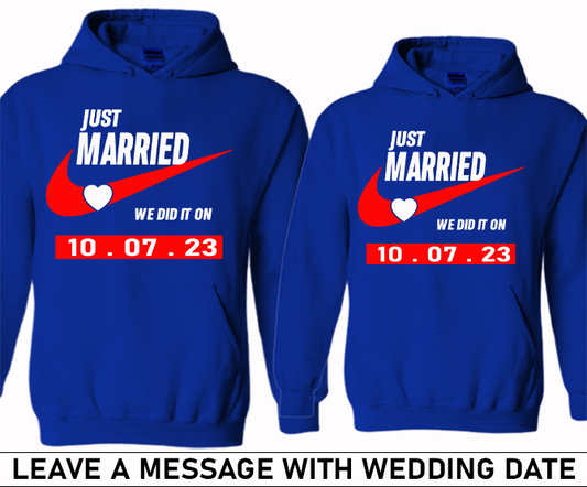 Hubby and Wifey Newlywed Matching Couple Hoodies (Royal Blue Hoodies)