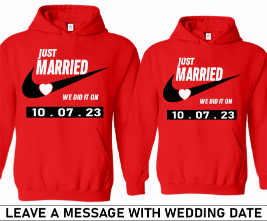 Hubby and Wifey Newlywed Matching Couple Hoodies (Red Hoodies)