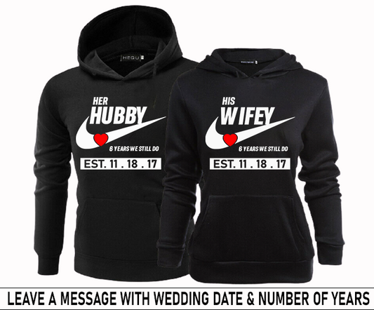 Hubby and Wifey Wedding Anniversary Couple Hoodies