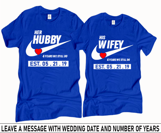 Hubby and Wifey Couple Anniversary Shirts (Royal Blue Shirts)