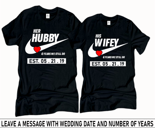 Hubby and Wifey Couple Anniversary Shirts (Black Shirts)