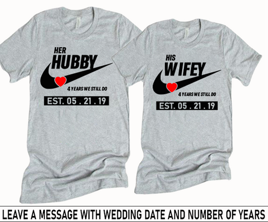 Hubby and Wifey Couple Anniversary Shirts (Gray Shirts)