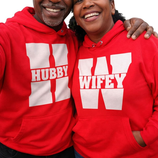 Husband and Wife Couples Hoodies | Red | Matching Valentines Day, Wedding & Anniversary Hoodies