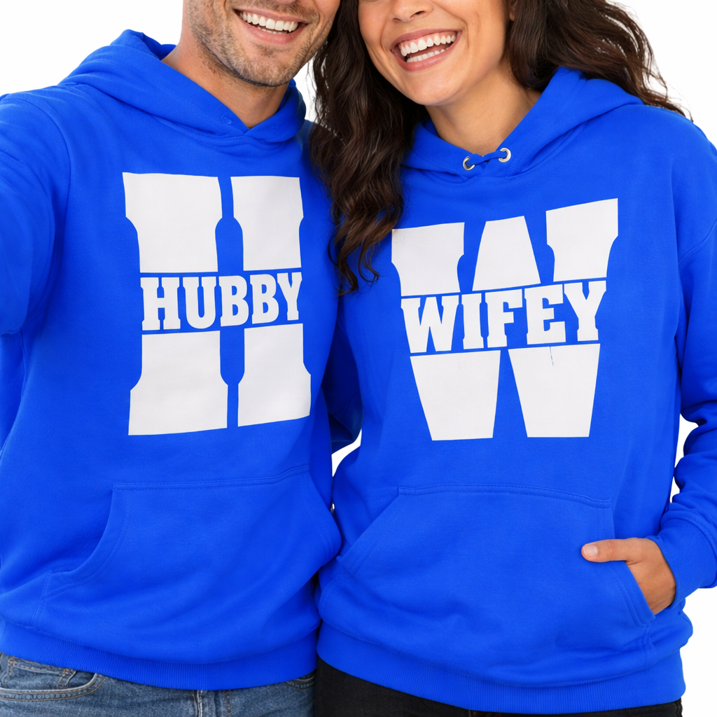 Husband and Wife Couples Hoodies | Royal Blue | Matching Valentines Day, Wedding & Anniversary Hoodies