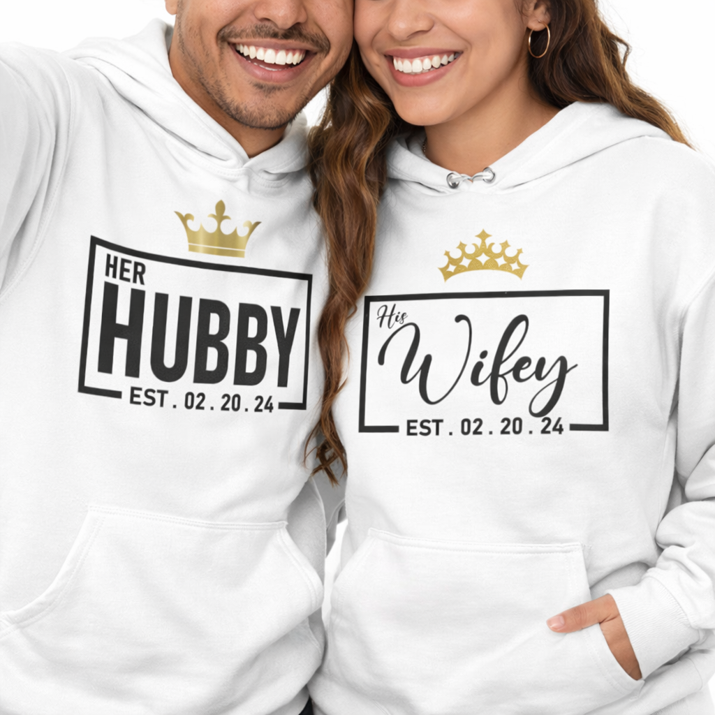 Husband and Wife Couples Hoodies | White | Matching Valentines Day, Wedding & Anniversary Hoodies