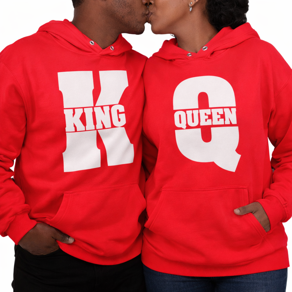 King and Queen Couples Hoodies | Red | Matching Valentines Day, Wedding & Anniversary Hoodies