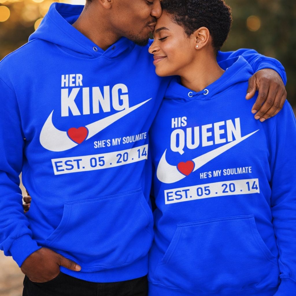King and Queen Couples Hoodies | Royal Blue | Matching Valentines Day, Wedding & Anniversary Hoodies