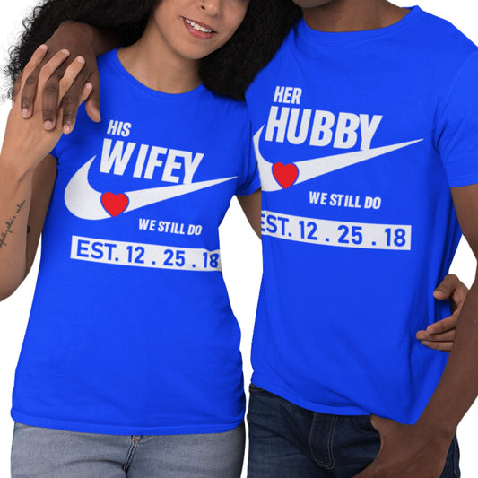 Husband and Wife Couples Shirts Royal Blue