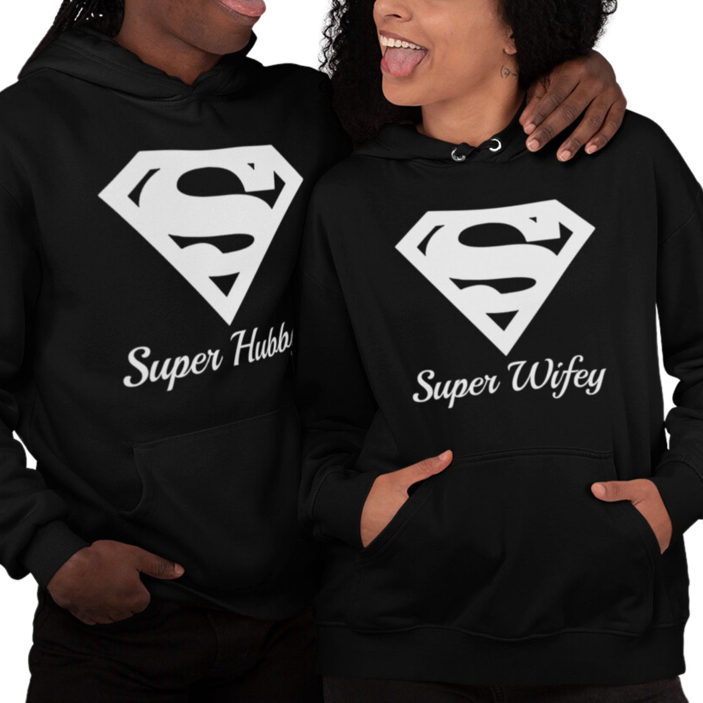 Husband and Wife Couples Hoodies Black