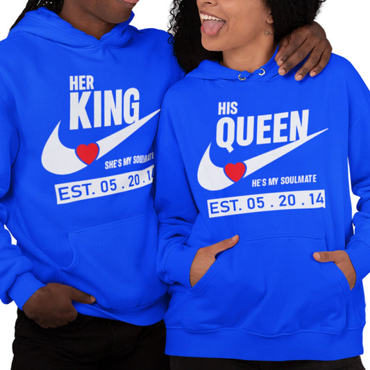 King and Queen Couples Hoodies Royal Blue