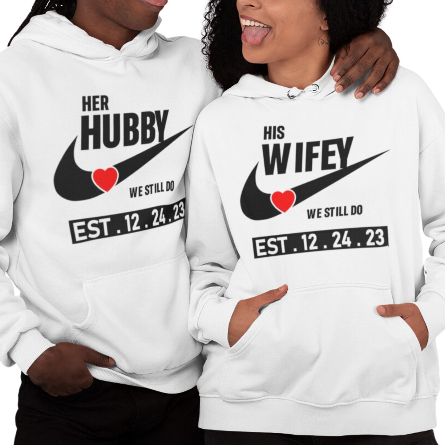 Husband and Wife Couples Hoodies White