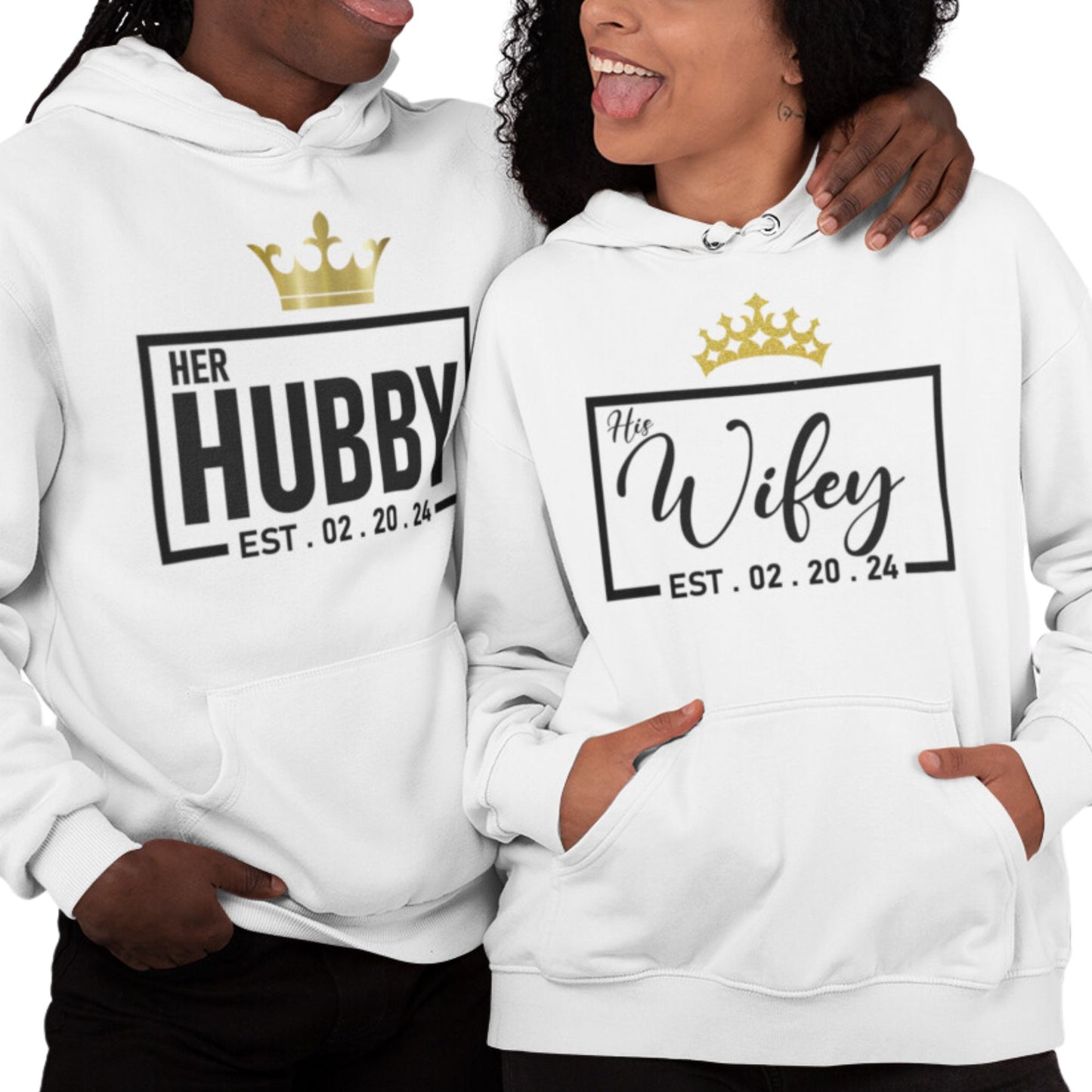 Husband and Wife Couples Hoodies White