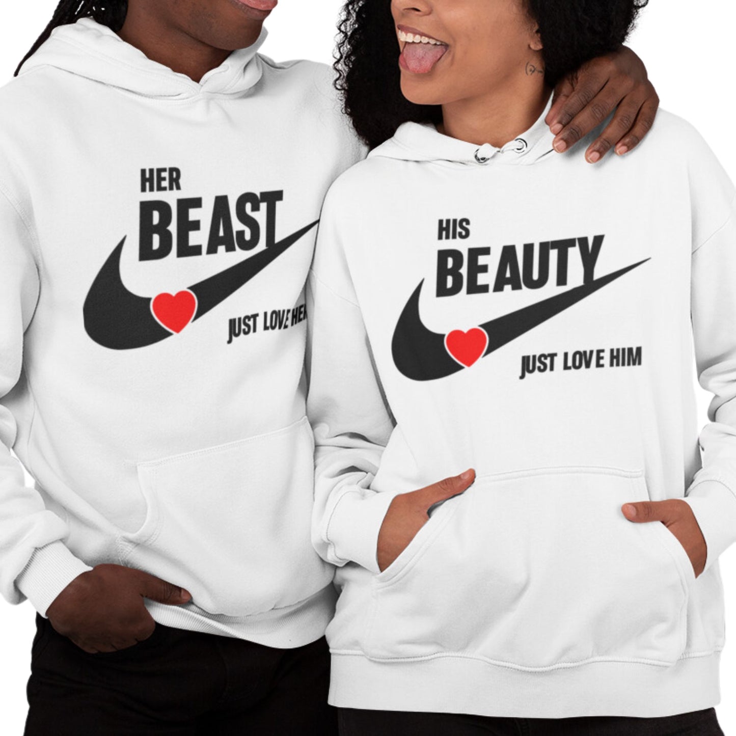 Beauty and Beast Couples Hoodies All White