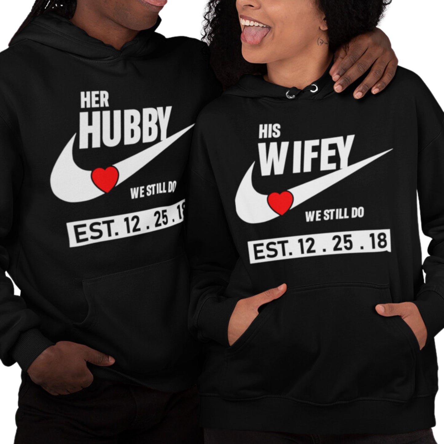 Husband and Wife Couples Hoodies Black