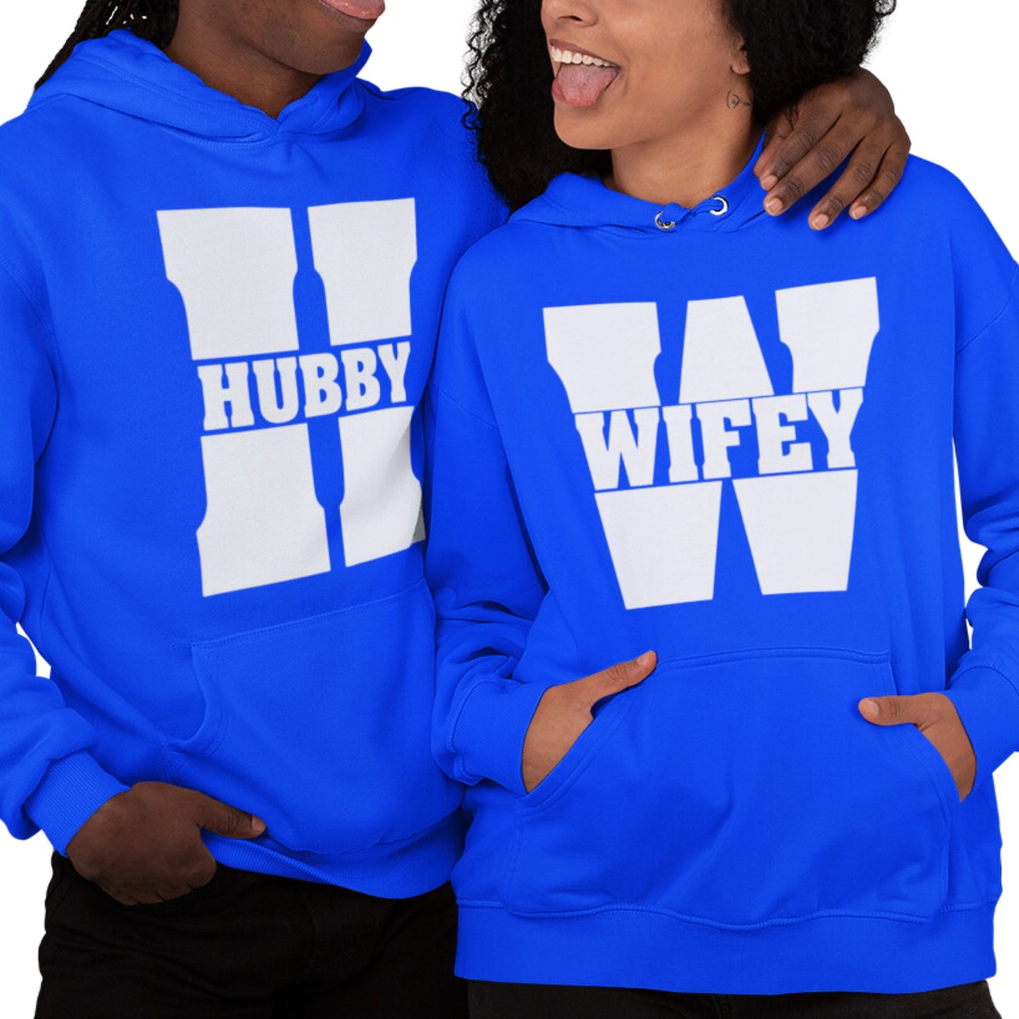 Husband and Wife Couples Hoodies Royal Blue