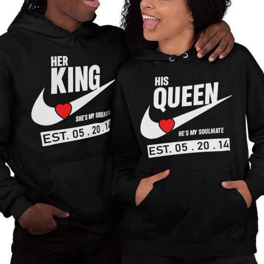 King and Queen Couples Hoodies Black