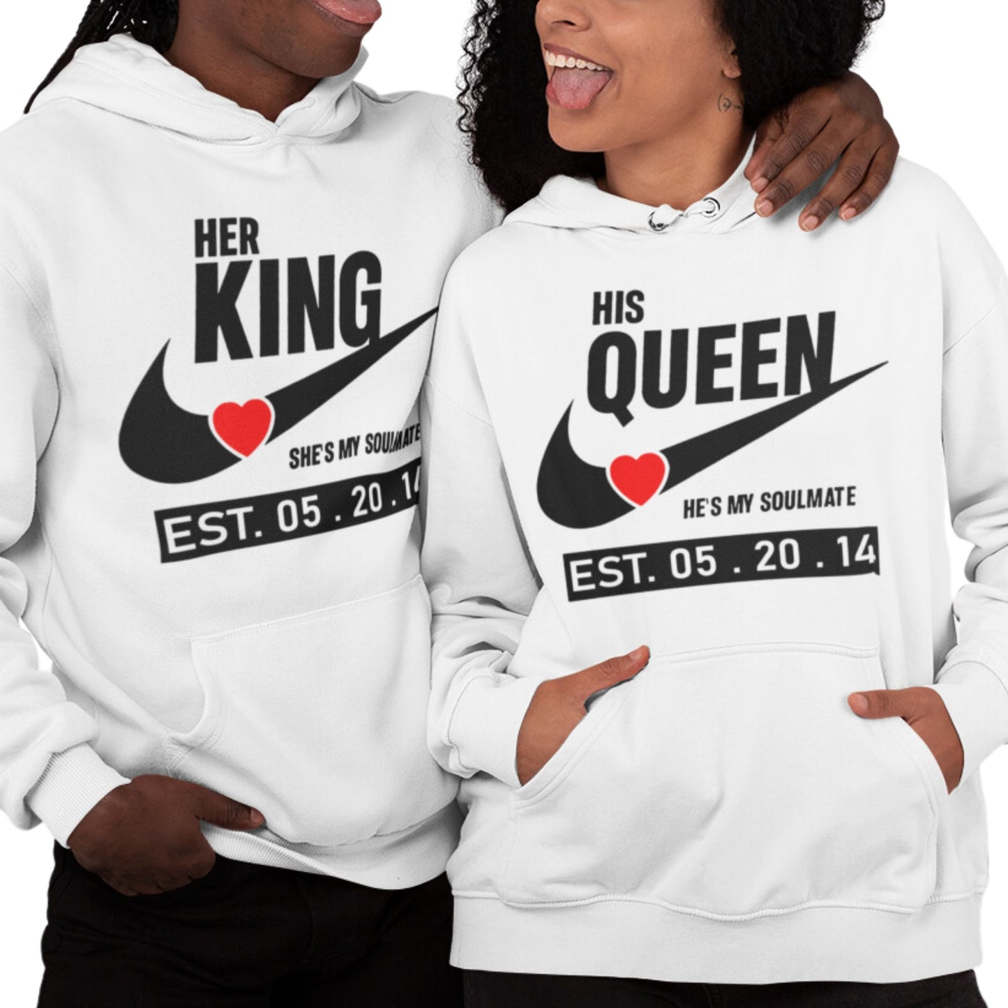 King and Queen Couples Hoodies White