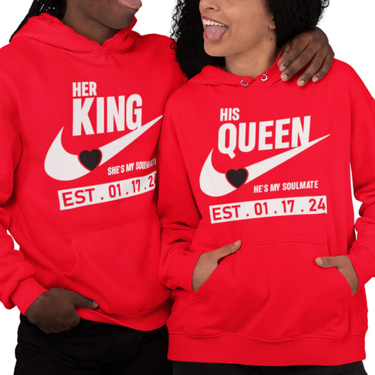 King and Queen Couples Hoodies Red