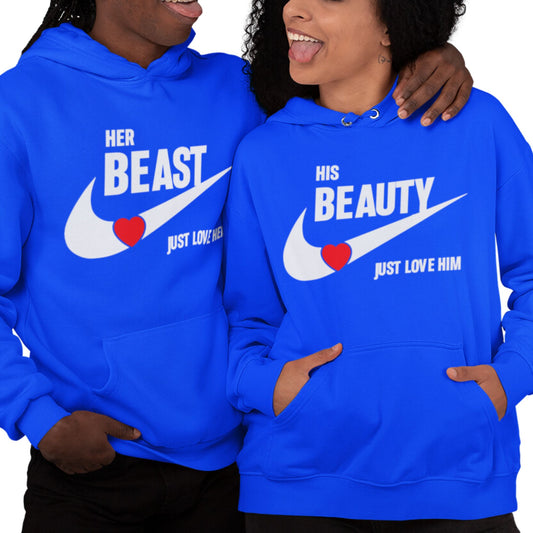 Beauty and Beast Couples Hoodies Royal Blue