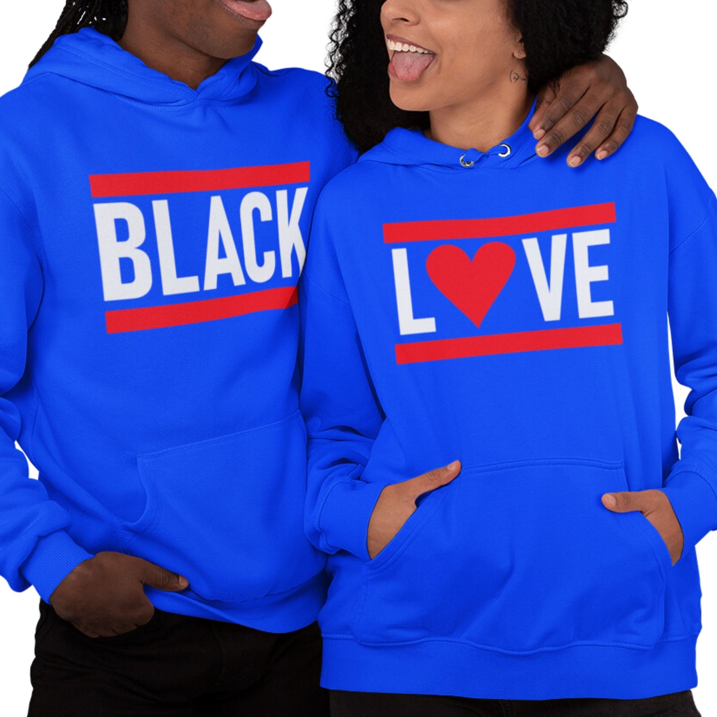 Black Love Couples Hoodies Royal Blue