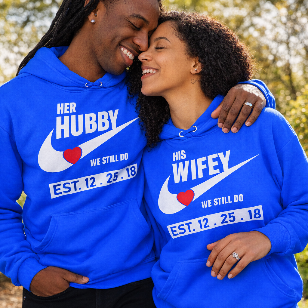 Husband & Wife Matching Couples T-Shirts | Royal Blue | Unisex Romantic Hoodies