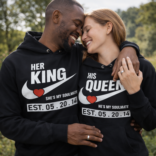 King and Queen Couples Hoodies | Black | Matching Valentines Day, Wedding & Anniversary Hoodies