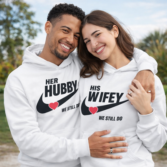 Husband and Wife Couples Hoodies | White | Matching Valentines Day, Wedding & Anniversary Hoodies