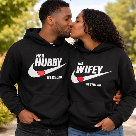 Husband and Wife Couples Hoodies | Black | Matching Valentines Day, Wedding & Anniversary Hoodies