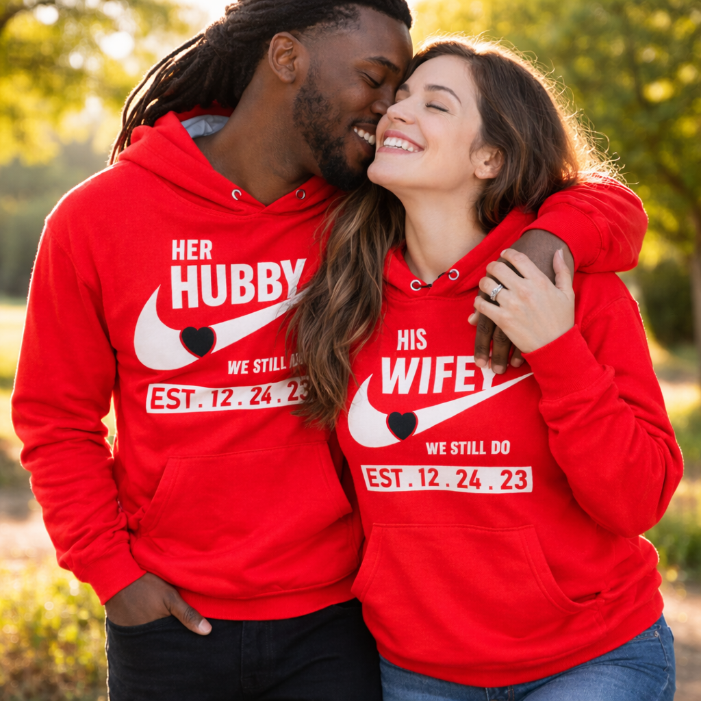 Husband and Wife Couples Hoodies | Red | Matching Valentines Day, Wedding & Anniversary Hoodies