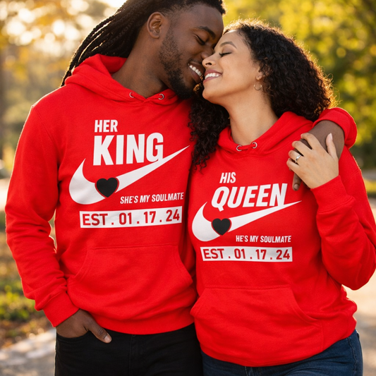 King and Queen Couples Hoodies | Red | Matching Valentines Day, Wedding & Anniversary Hoodies