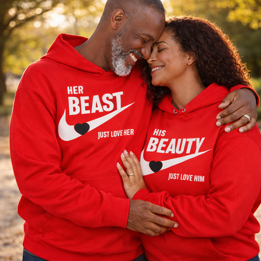 Beauty and Beast Couples Hoodies | Red | Matching Valentines Day, Wedding & Anniversary Hoodies