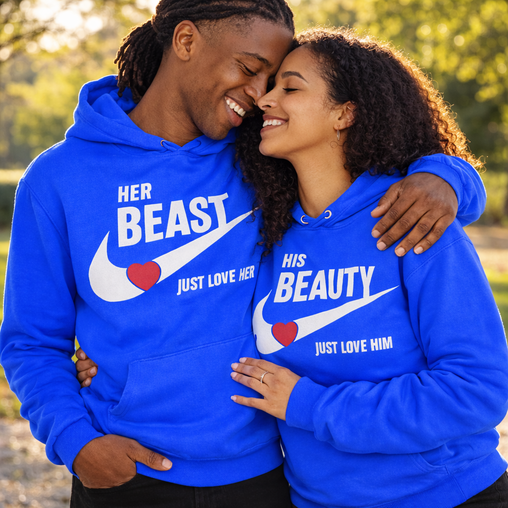 Beauty and Beast Couples Hoodies | Royal Blue | Matching Valentines Day, Wedding & Anniversary Hoodies