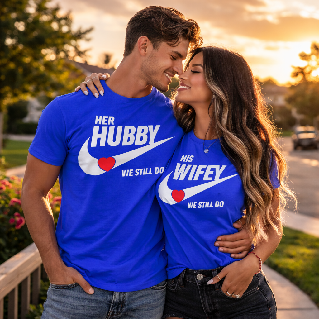 Husband & Wife Matching Couples T-Shirts | Royal Blue | Unisex Romantic Shirts